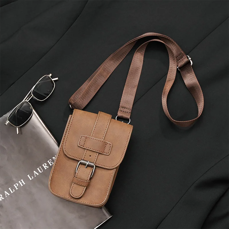 Vintage Mini Mobile Phone Bag Men Shoulder Bag Fashion Men\'s Crossbody Bag Multi-function Waist Bag Shoulder Messenger Bag Man