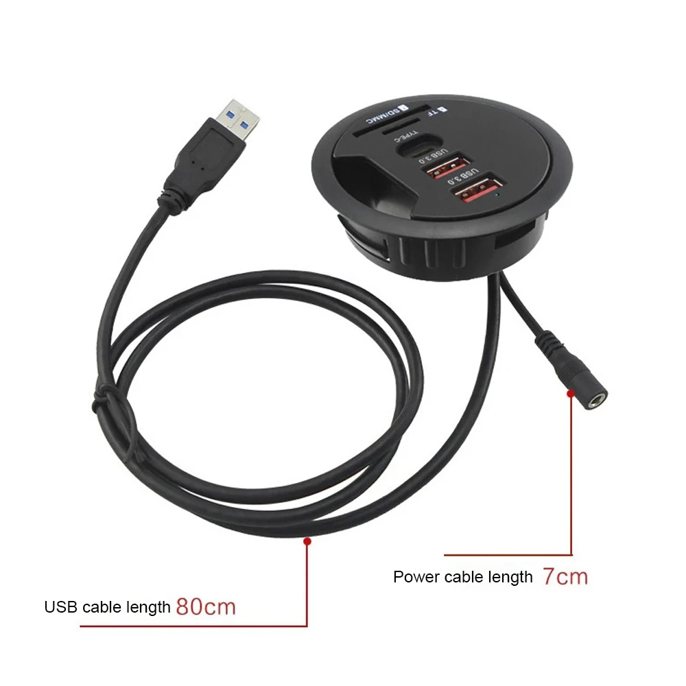 USB HUB Mount In Desk HUBs USB 3.0 HUB With Power Supply Adapter Dual Type C Port For Charging For iPad / Tablet / Smart Phones