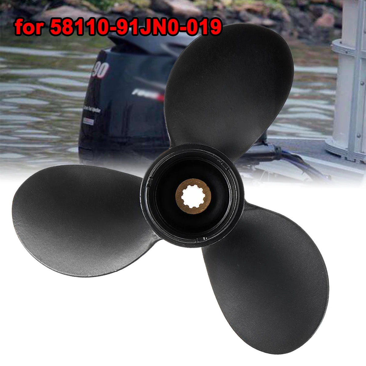 7 1/2 x 7 Boat Propeller 58110-91JN0-019 For Suzuki Outboard Engine 4-6HP 3 Blades R Rotation Aluminum Alloy 10 Spline Tooths