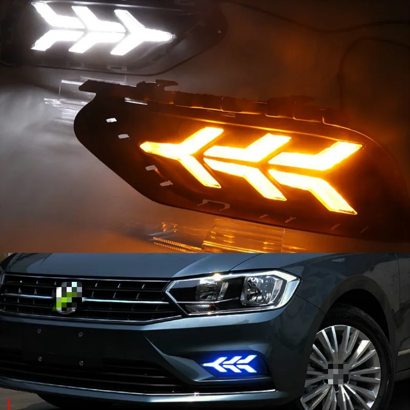 

LED drl daytime running light for Volkswagen Bora 2016-2018 with Dynamic moving yellow turn signal and blue night light