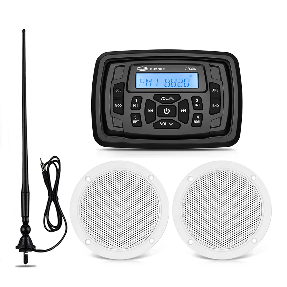 

Waterproof Marine Stereo Bluetooth Boat Audio FM AM Car MP3 Player+4" Marine Speaker+Radio Antenna For Golf Cart UTV Motorcycle