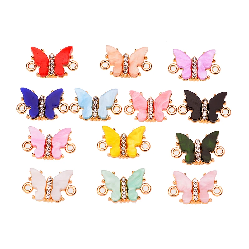 JQ 10Pcs 20*12mm Colorful Acrylic Butterfly Connector Luxury Zircon Animal Bracelet Accessories For Necklace Jewelry Making