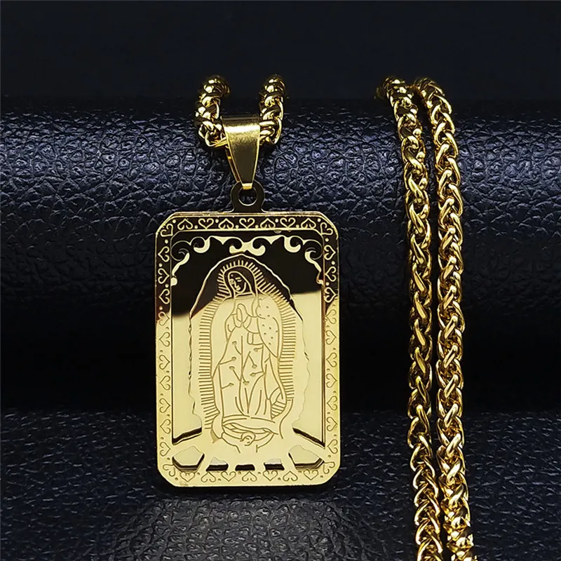 Hip Hop Medal Dziewicy Maryi Naszym Panom z Guadalupe Naszyjnik Wisiorek ze stali nierdzewnej Naszyjnik Kobiety / Mężczyźni Biżuteria virgen de guadalupe