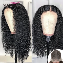Yyong Brazilian Kinky Curly 180% Transparent T Part Lace Front Human Hair Wigs For Women Curly Human Hair Lace Frontal Wig