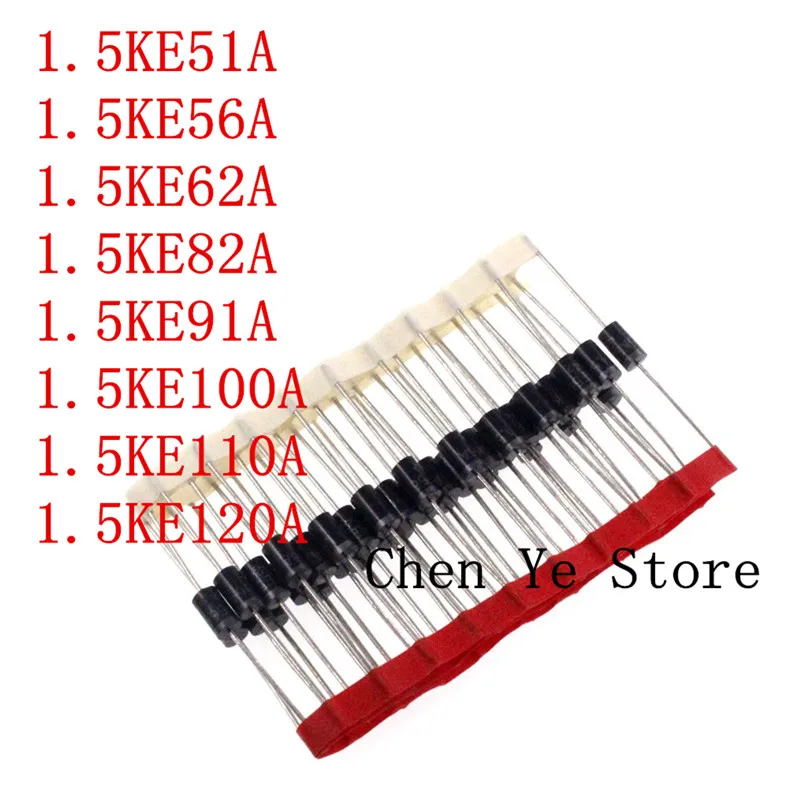 200PCS 100% NEW 1.5KE51A 1.5KE56A 1.5KE62A 1.5KE82A 1.5KE91A 1.5KE100A 1.5KE110A 1.5KE120A DO-201AD DO-15 TVS diode Transistor