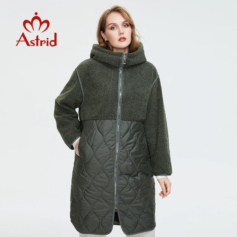 Astrid 2022 Women\'s autumn winter coat faux Fur tops Fashion stitching down jacket Hooded Oversize parkas Women coat AM-7542