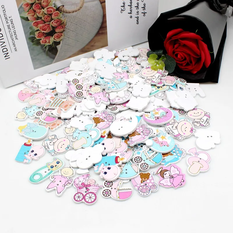 40pcs Mix baby Decorative Buttons Sewing Scrapbooking Wooden Buttons for Crafts Scrapbooking Accessories