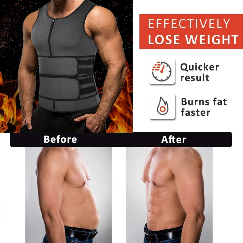 Neoprene Sweat Vest for Men Waist Trainer Vest Adjustable Workout Body Shaper with Double Zipper for Sauna Suit for Men