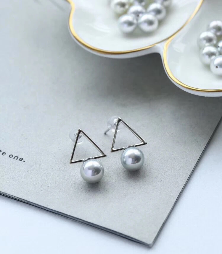 

Triangle 925 Sterling Silver Earrings Mountings Jewelry Parts Fittings Women's Accessories for Pearls Beads Stones Agate Jade