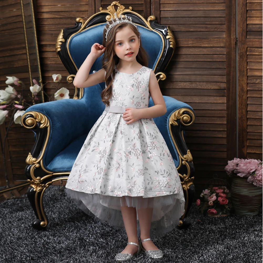 Noble Princess Flower Girl  Long Tailed  Wedding Gown S For 4-14 Years Old Custom Fashion Kid Evening Dress