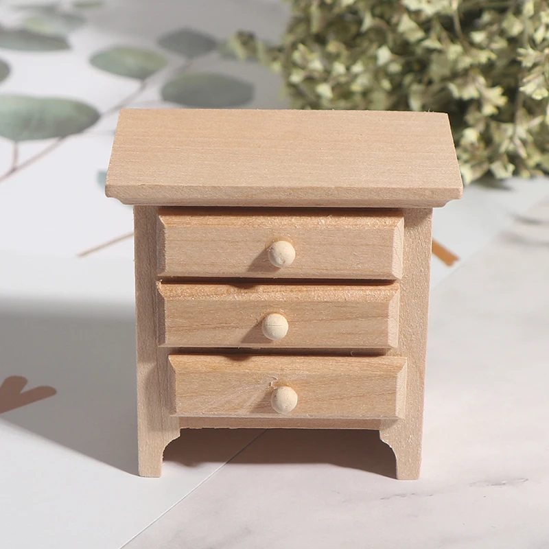 1/12 Dollhouse Miniature Wood Bedside Cabinet Model Furniture AccessoriesDIY Toys for Baby