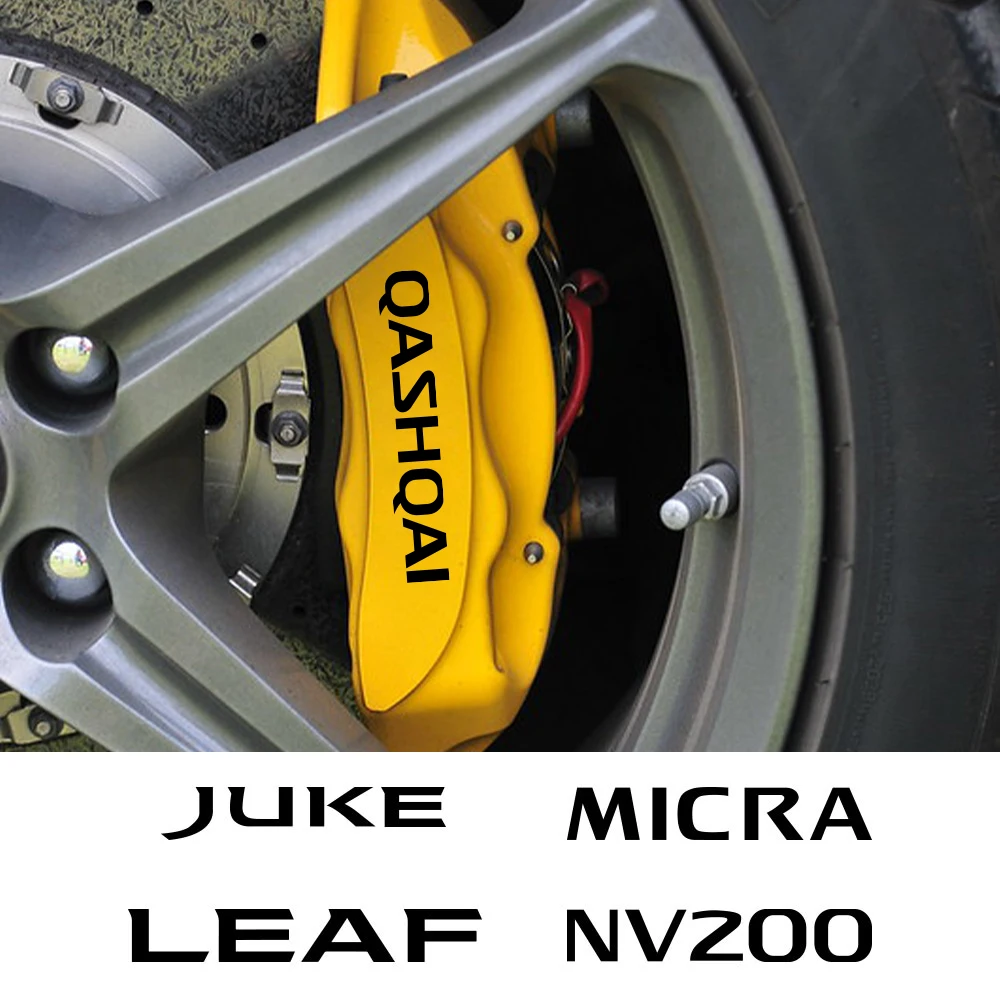 6PCS Car Brake Caliper Sticker Heat Resistant Decal For Nissan Qashqai 370Z JuMe Micra Navara Leaf Pathfinder Auto Accessories