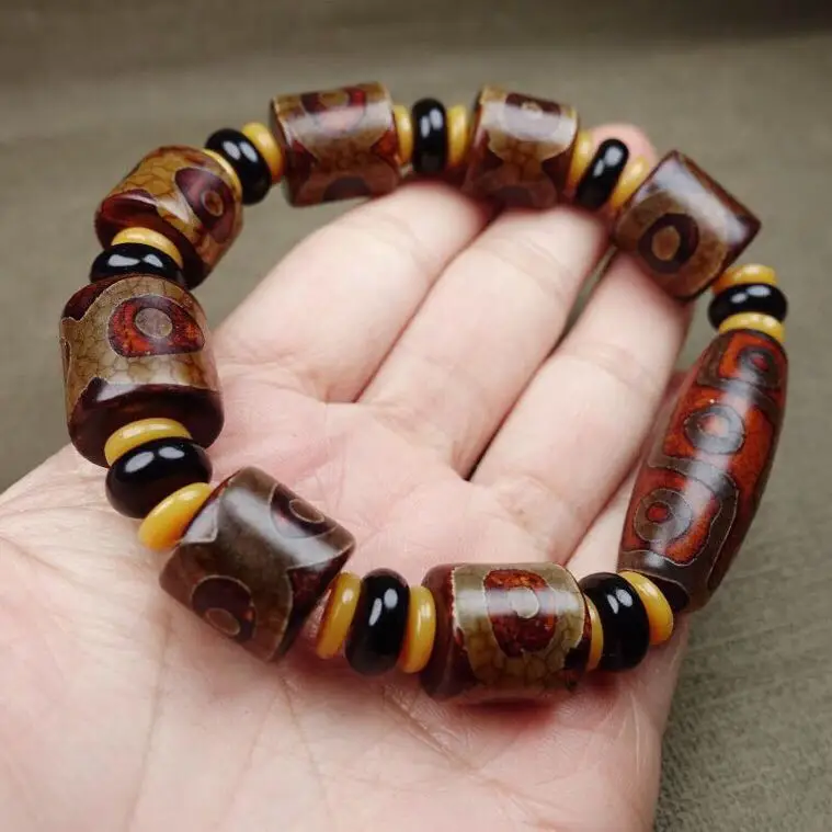 100% natural Tibetan natural agate nine-eye and three-eye bracelet agate bead bracelet