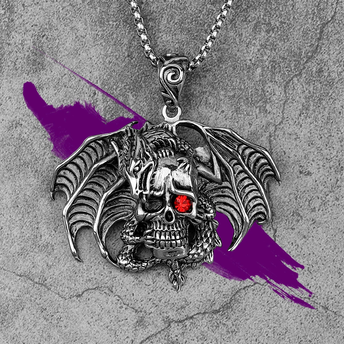 Demon Dragon Skull Red Eye Stainless Steel Men Necklaces Pendant Chain Punk for Boyfriend Male Jewelry Creativity Gift Wholesale