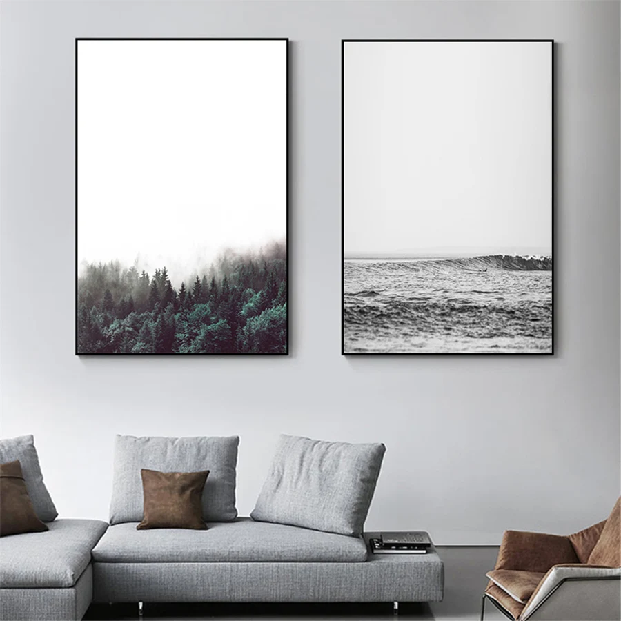 Black White Ocean Waves Canvas Nordic Posters Prints Sea Landscape Scandinavian Wall Art Painting Note Pictures for Living Room