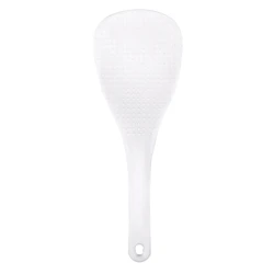 Kitchen Dotted White Plastic Flat Rice Scoop Paddle Meal Spoon