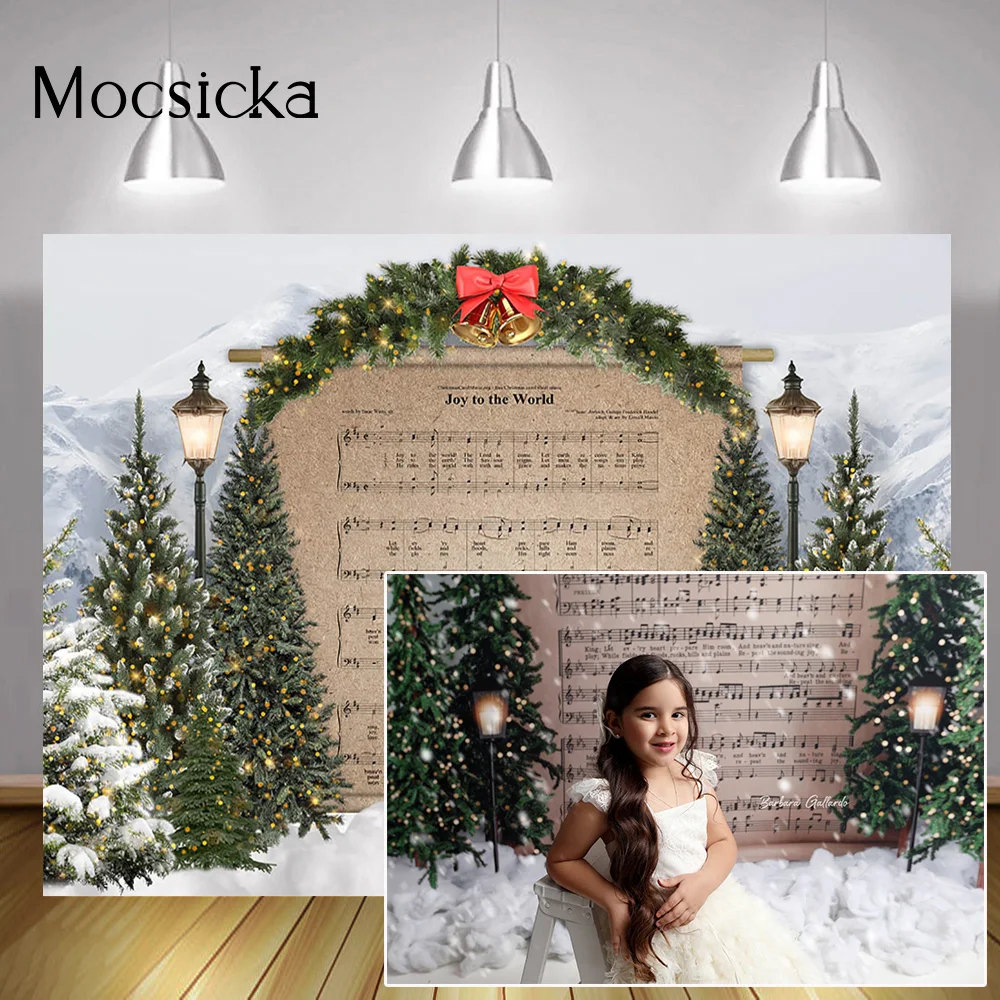 

Christmas Snow Portrait Backdrop Christmas Tree Winter Frozen Mountains Photo Background Birthday Art Studio Professional Props