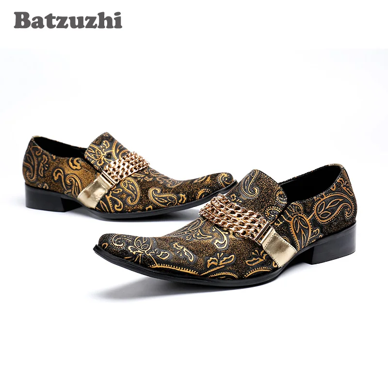 

Batzuzhi Fashion Men Dress Shoes Leather Pointed Toe Designer's Luxury Business, Party and Wedding Shoes Men Gold, Big Sizes