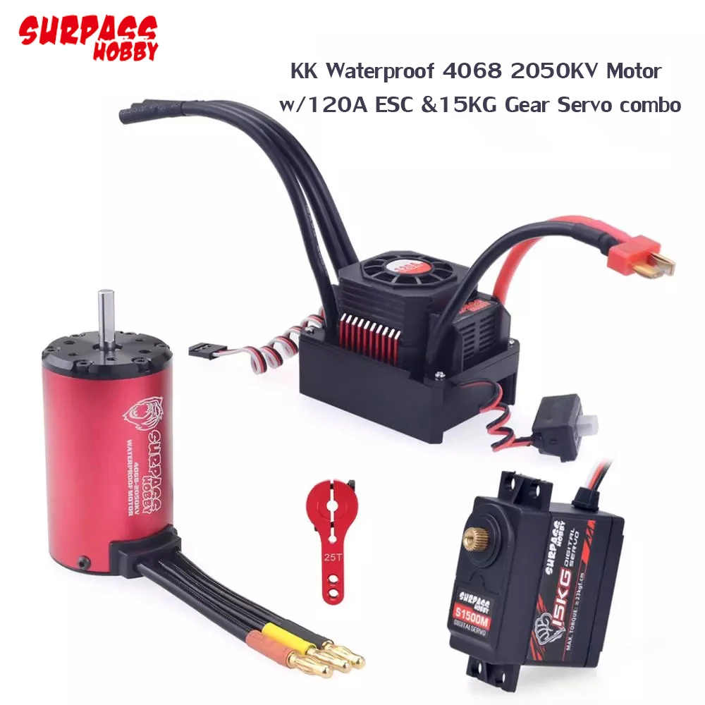 

SURPASS HOBBY KK Waterproof 4068 2050KV Brushless Motor w/120A ESC +15KG Metal Gear Servo for 1/8 RC Drift Racing Truck Car