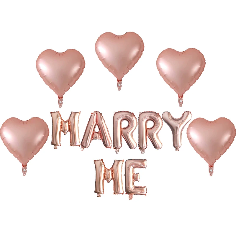 12pcs 16Inch Rose Gold MARRY ME Letter Foil Balloons 18'' Heart Balloon Birthday Party Decorations Wedding Party Supplies Globos