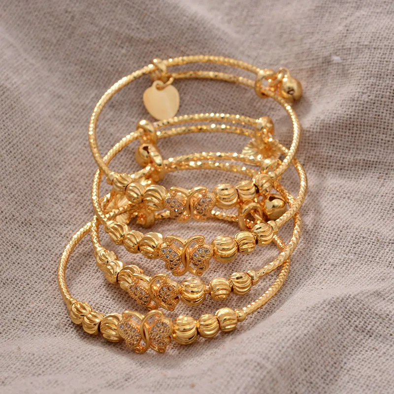 

4PCS Gold Color Bangles for Girls/Baby/Kids Charm Butterfly Bracelets Bells Jewelry Child Christmas Gifts Bead Jewelry