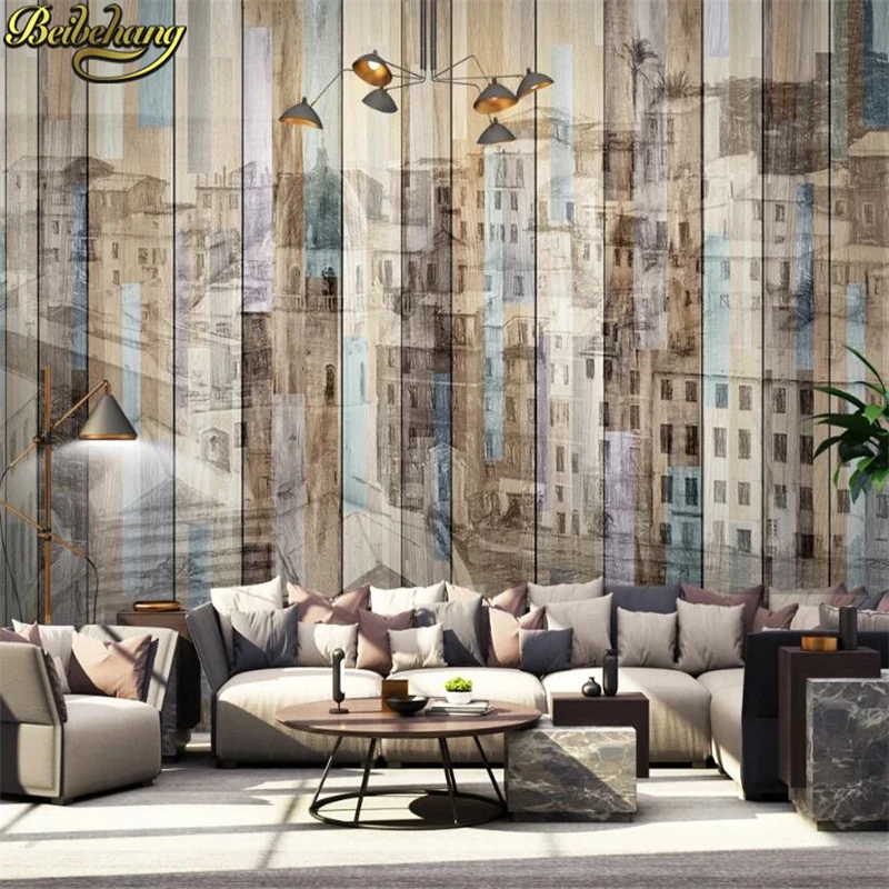 

beibehang custom Nordic urban architecture wood wallpaper for walls grain retro nostalgic KTV bar TV background wall paper mural