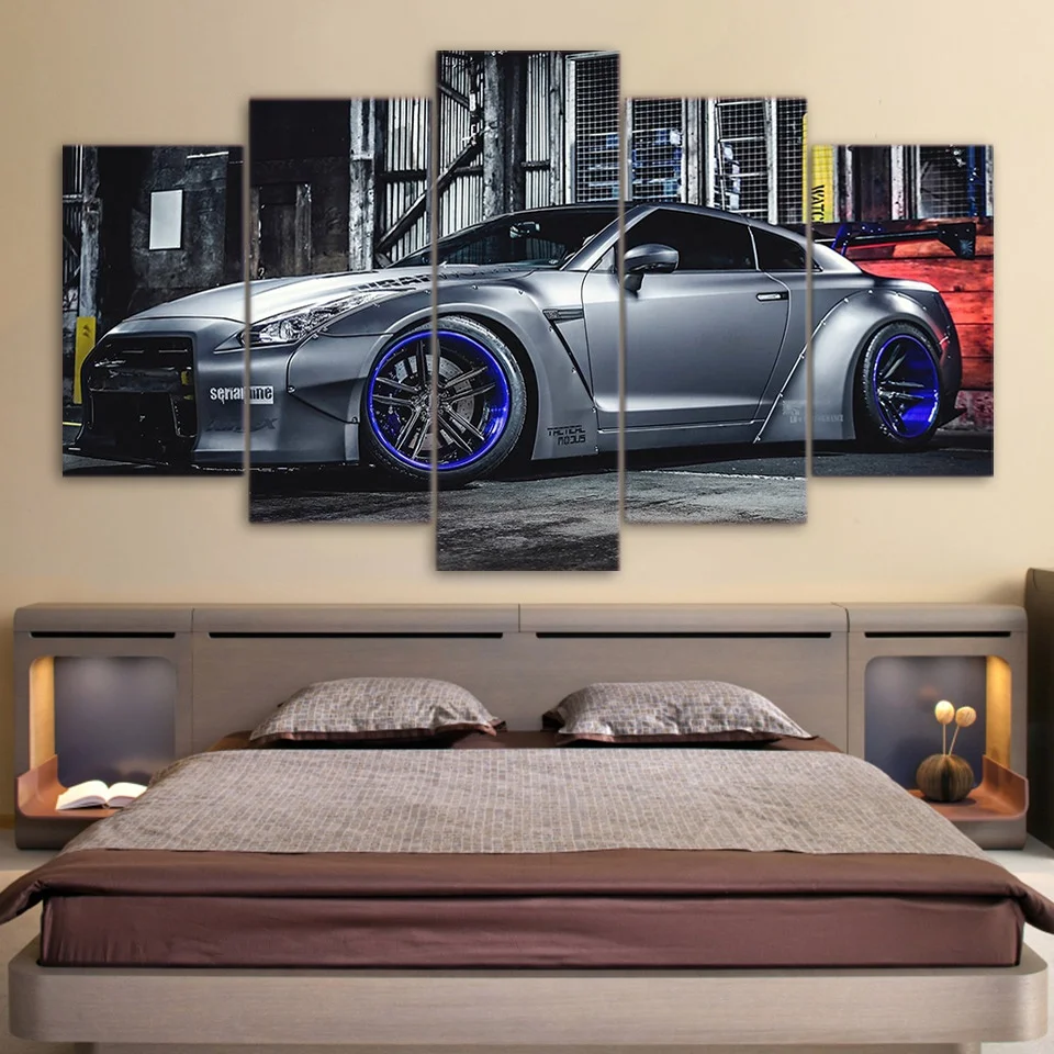 Unframe 5 Pieces Sport & Car NISSAN GTR Style Wall Art  Decoration Oil Painting Canvas Painting for Home Decor Background