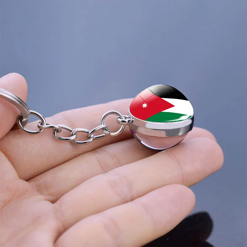 Flag Keychain Countries Flag Syria Iran and Jordan Kuwait Georgia Iraq Flag Key Chains National Flag Pendant Glass Ball Jewelry