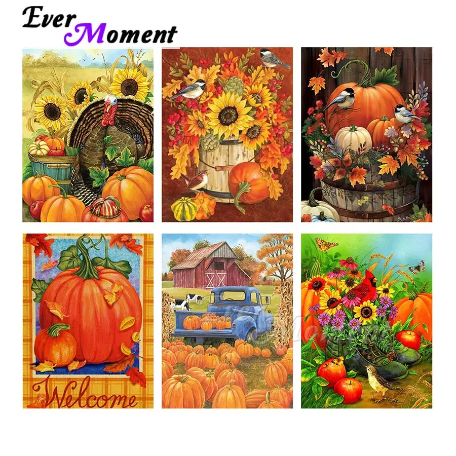 Ever Moment Diamond Painting Yellow Pumpkin Sunflower Painting By Diamond Full Square Resin Drill Art Kit DIY Handicraft ASF2167