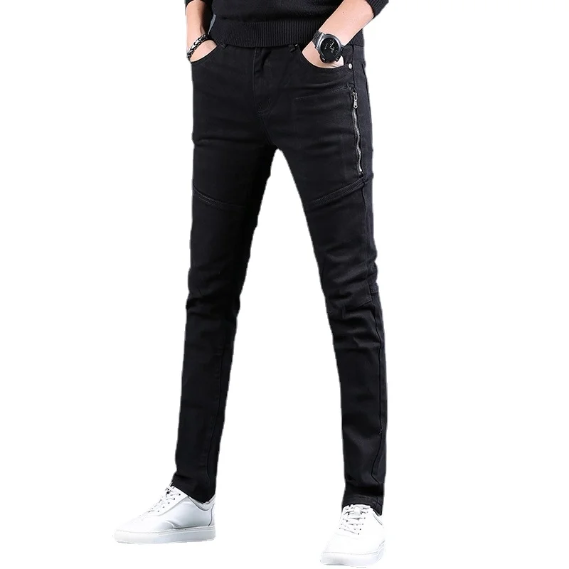 Pantalones Vaqueros informales de corte recto para hombre, Jeans ajustados elásticos negros, Ropa de calle de moda, pantalones Vaqueros de algodón