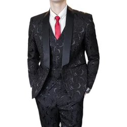 Fashion Brand Jacquard Suit Men Clothing Black/White High Quality Luxury Business Wedding Banquet Tuxedo Blazers Homme 6XL-S