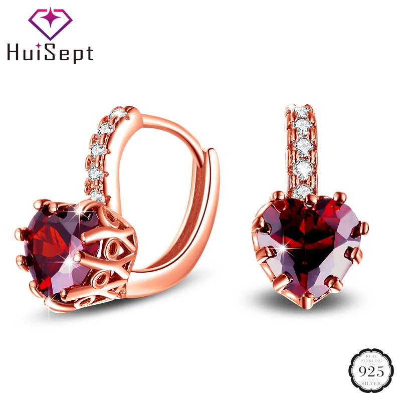 

HuiSept Fashion Silver 925 Earring Jewelry Heart-shaped Ruby Gemstone Accessories Drop Earrings for Female Wedding Dropshipping