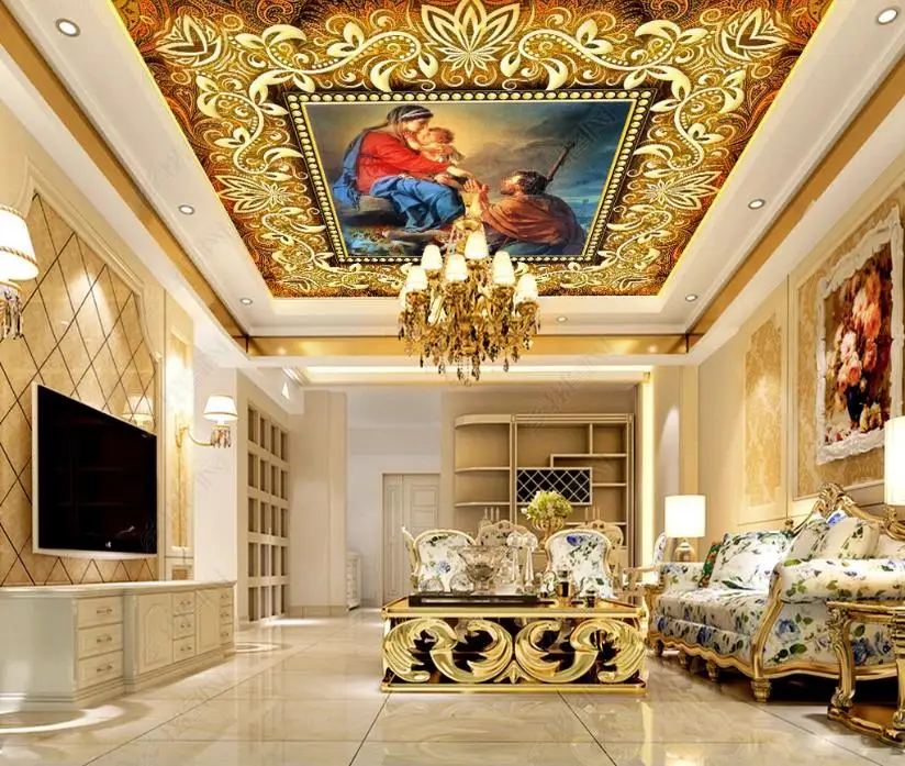 

European style Photo Wallpaper Ceiling Mural Living Room Hotel Non-Woven Ceiling Wallpaper for Walls 3 d Beautiful Decoration