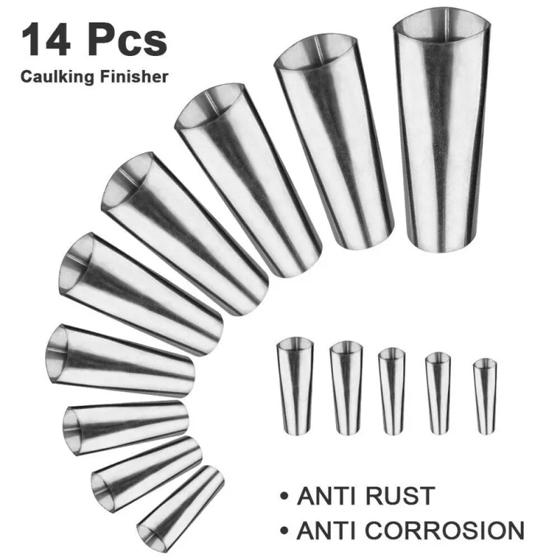 14PCS Caulking Finisher Silicone Sealant Nozzle Glue Remover Scraper Stainless Steel Caulking Gun Nozzle Applicator Tool