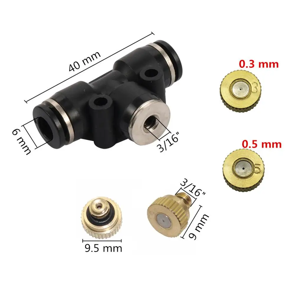 Low pressure Brass 0.2/0.3/0.4/0.5mm 3/16 Thread Misting Nozzle Plastic 1/4