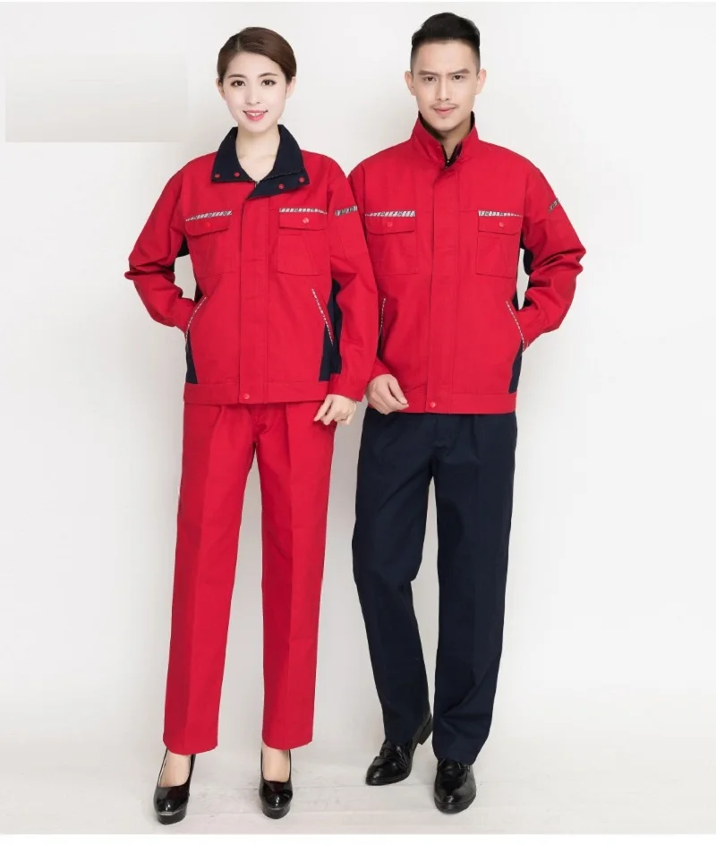 Factory Workshop Mechanical Electrician Worker Coverall Spring Long Sleeve Working Uniform Comfortable Men Women Contrast Color