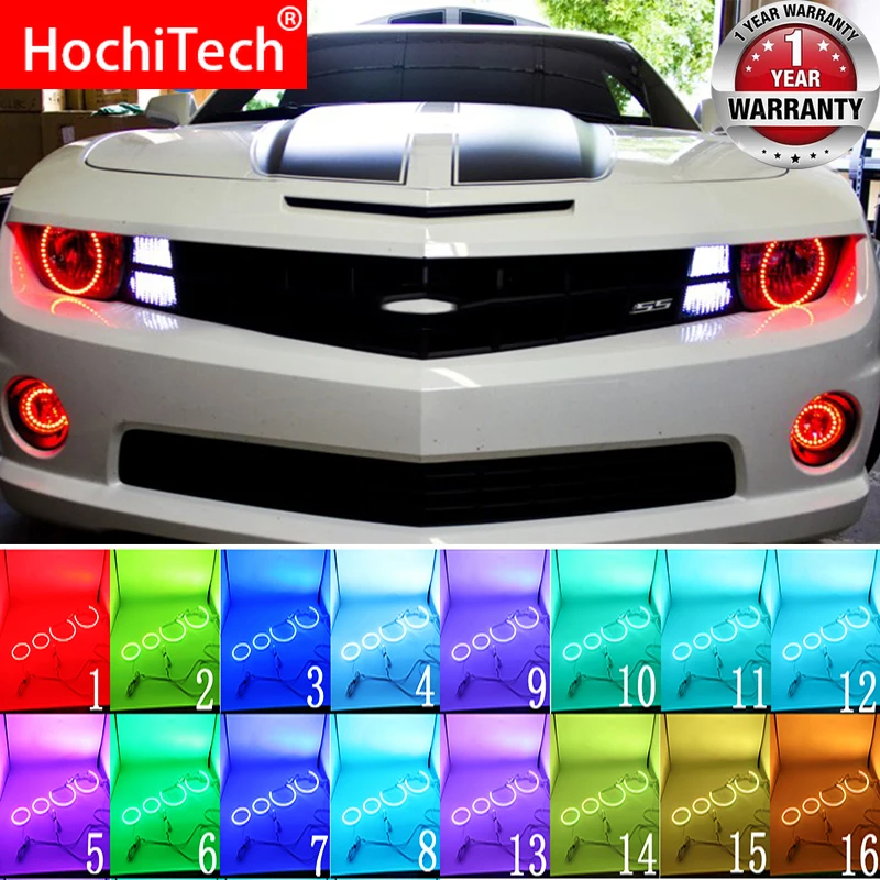 วงแหวนดวงตานางฟ้า RGB หลากสี DRL RF รีโมทคอนโทรลสำหรับ Chevy Camaro 2010 2011 2012อุปกรณ์2013