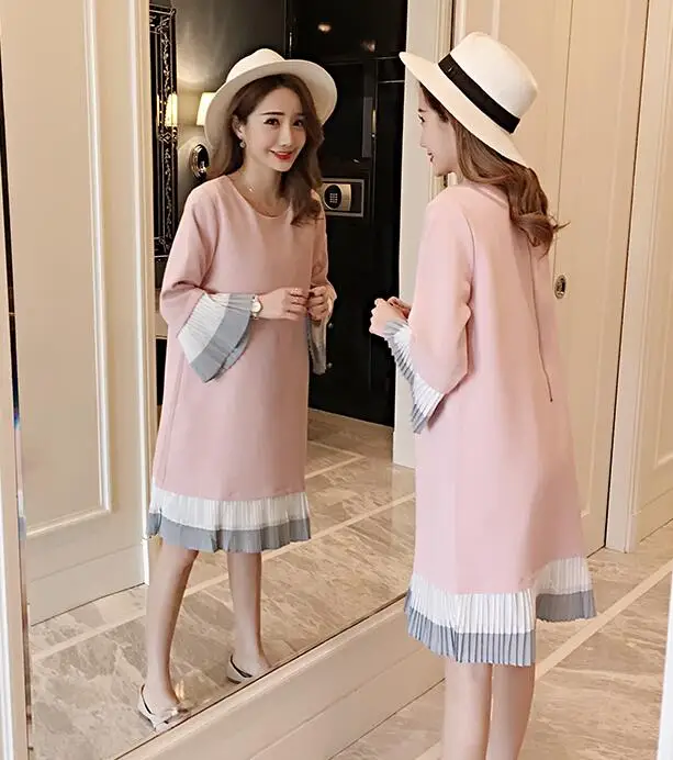 Spring Maternity Dresses Long Sleeve Pregnancy Maternity Chiffon Clothing Ruffles Casual Fashion Dress for Pregnant Women