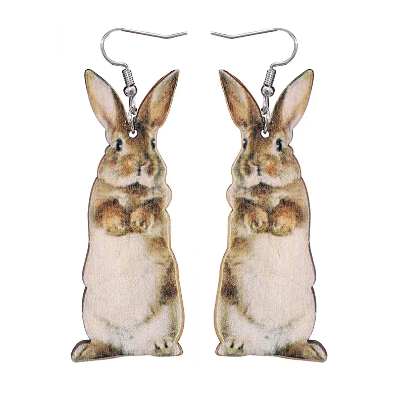 Colored Natural Wood Cow Rabbit Cat Drop Earrings for Women Trendy Chic Wooden Animal Earrings Christmas Jewelry Wholesale - Image 5
