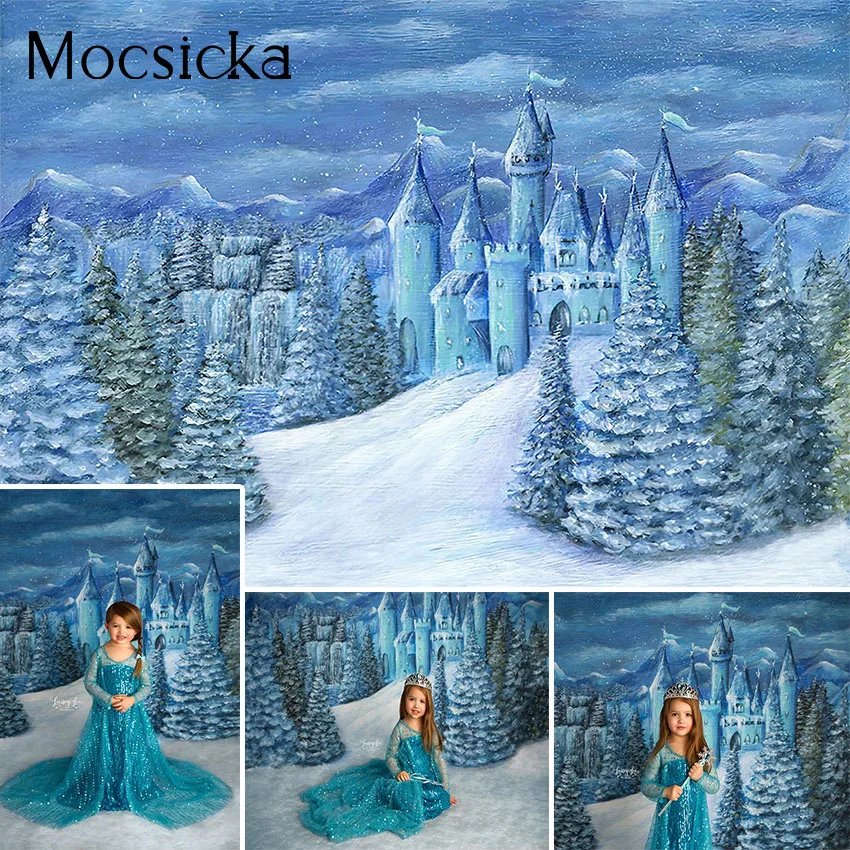 Mocsicka Ice Castle Princess Backdrop Winter Snow Wonderland Newborn Baby Girls Portrait Photography Background for Photo Studio