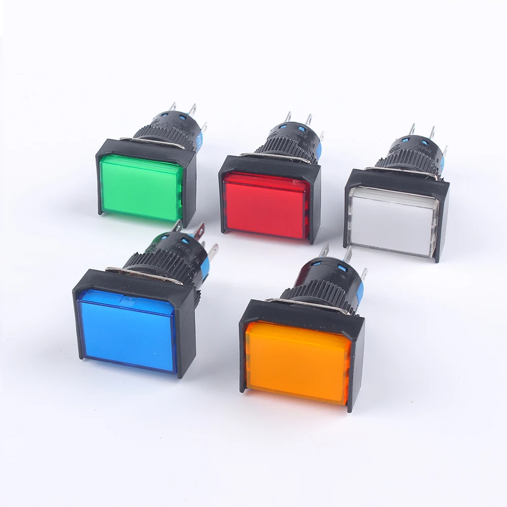 16MM 1NO1NC/2NO2NC Latching Lock Momentary Reset Plastic Push Button Switches Square Rectangle Round Head With Light No light