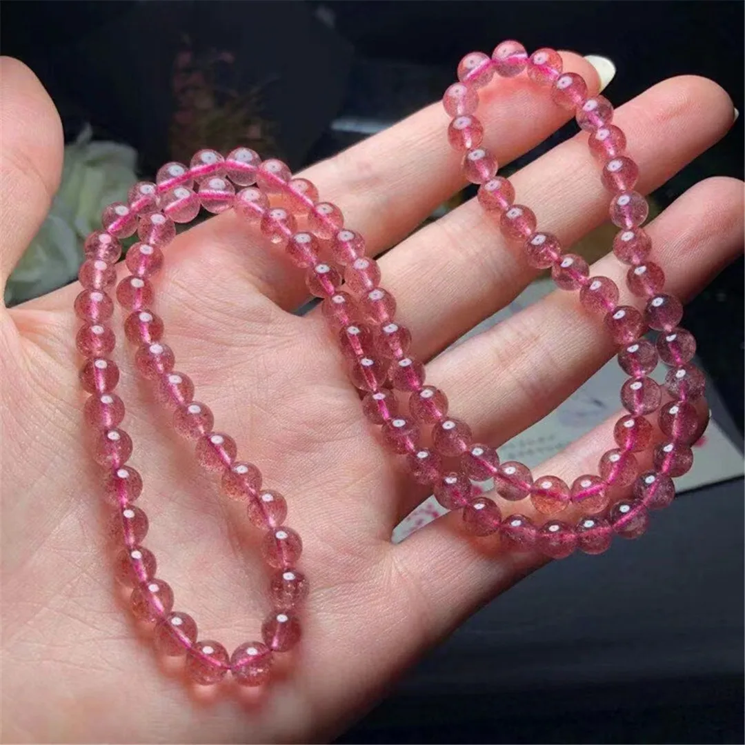 6mm Natural Red Strawberry Quartz Bracelet Jewelry For Women Lady Men Love Gift Crystal Beads Three Laps Gemstone Strands AAAAA