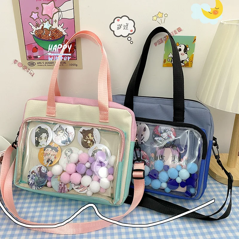 Bolso de mano japonés para niñas, bolsa de nailon transparente, cruzado, uniforme Itabag, JK