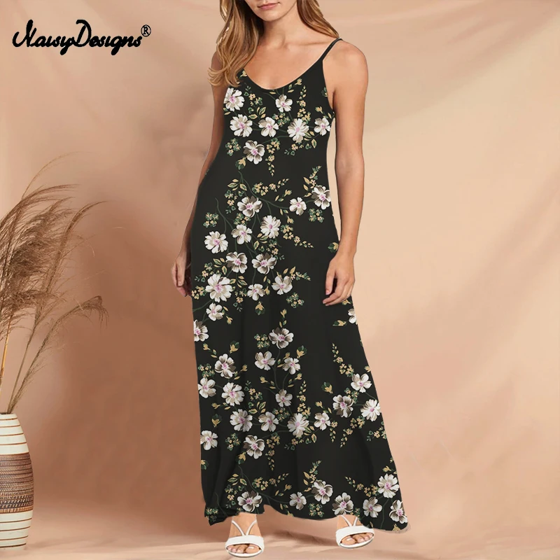 Noisydesigns Dài Mùa Hè Cho Nữ Boho Hoa Thanh Lịch Dây Cổ Chữ V Gợi Cảm Băng Tối ĐẦM DỰ TIỆC Sundress