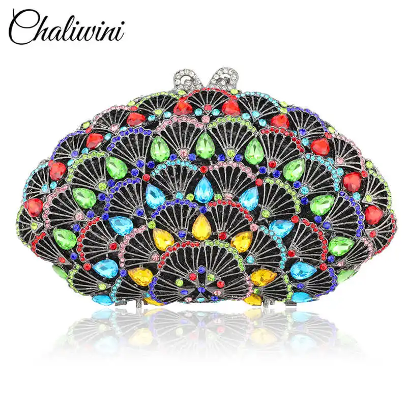 

CHALIWINI Evening Clutch Bag Women Bags Wedding Shiny Handbags Bridal Metal Bow Clutches Bag Chain Shoulder Bag