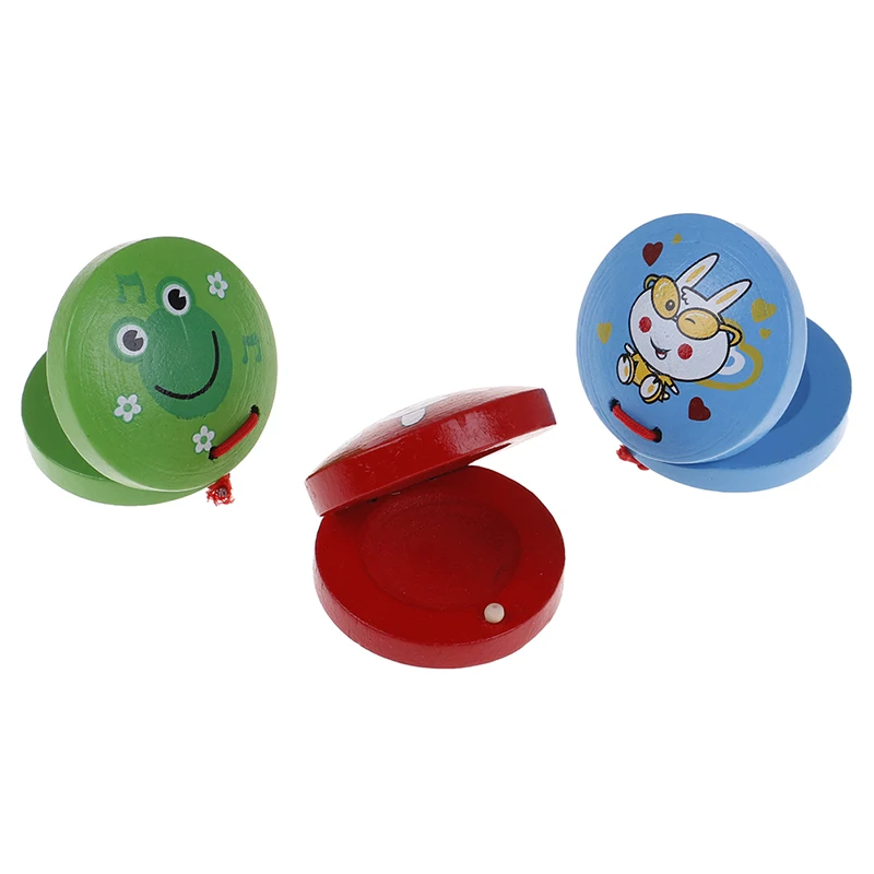 Adorável dos desenhos animados de madeira castanet brinquedo produção som crianças instrumento de percussão musical presente natal para o miúdo