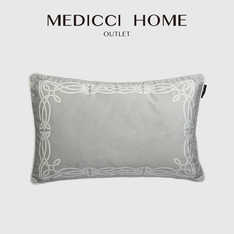 

Medicci Home Lumbar Pillow Case European Metropolitan Style Gray Velvet Print Accent Decorative Rectangle Cushion Cover 35x55cm