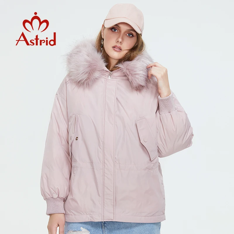 Astrid 2022 Winter Women\'s Parkas Oversize Thick Cotton warm Jackets Female Coats with Hooded Real Fur Loose Short Outerwear