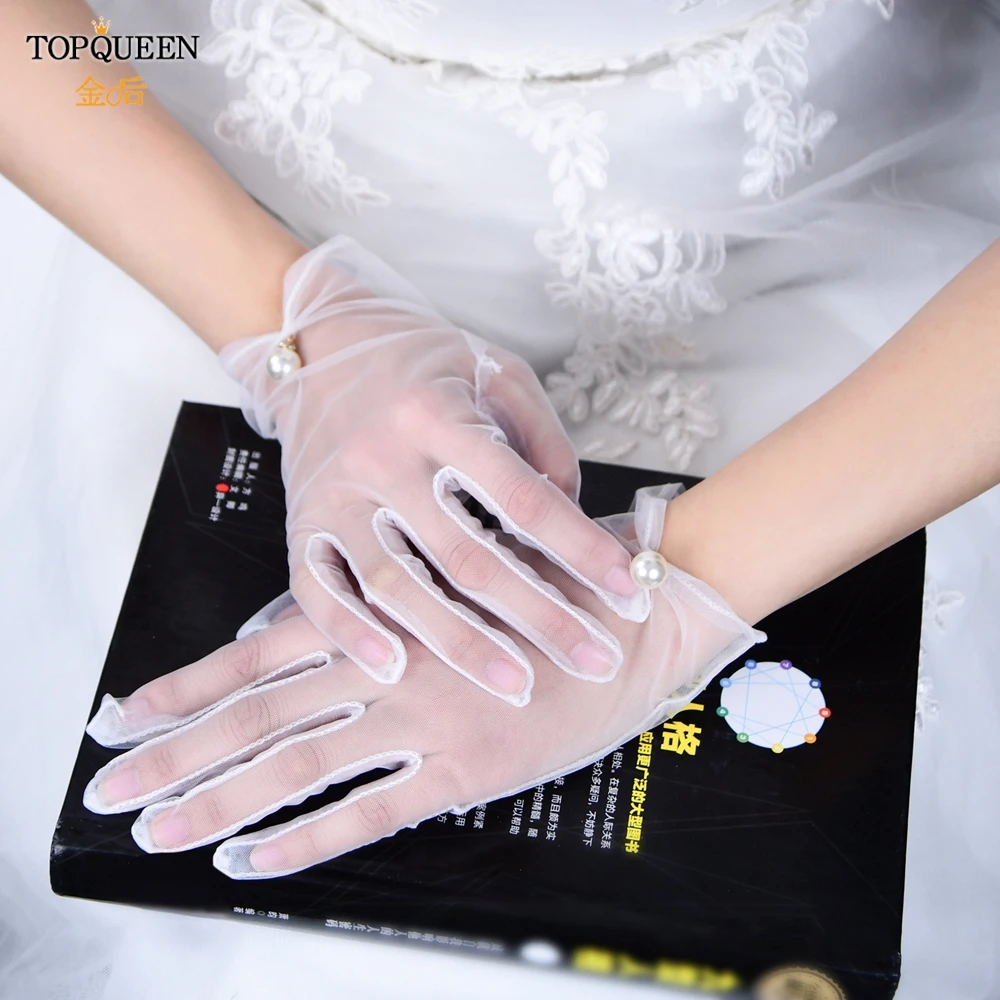 TOPQUEEN M03-A Elegant Bride Gloves Pearl Ladies Gloves Finger Evening Prom Stage Lady White Pearl Bridal Gloves Wedding DIYGift