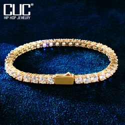 Spring Clasp Tennis Link Bracelet For Men Women Gold Color 1 Row Cubic Zirconia Chain Hip Hop Jewelry 3mm 4mm 5mm